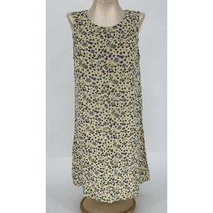 90s Pastel Yellow Midi Dress Women's Size 10 Floral Sleeveless Shift Cottage